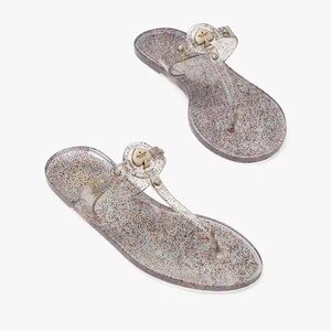 ♠️Kate Spade Kendall Glitter Jelly T-Strap Flat Sandal, Clear NEW NWT